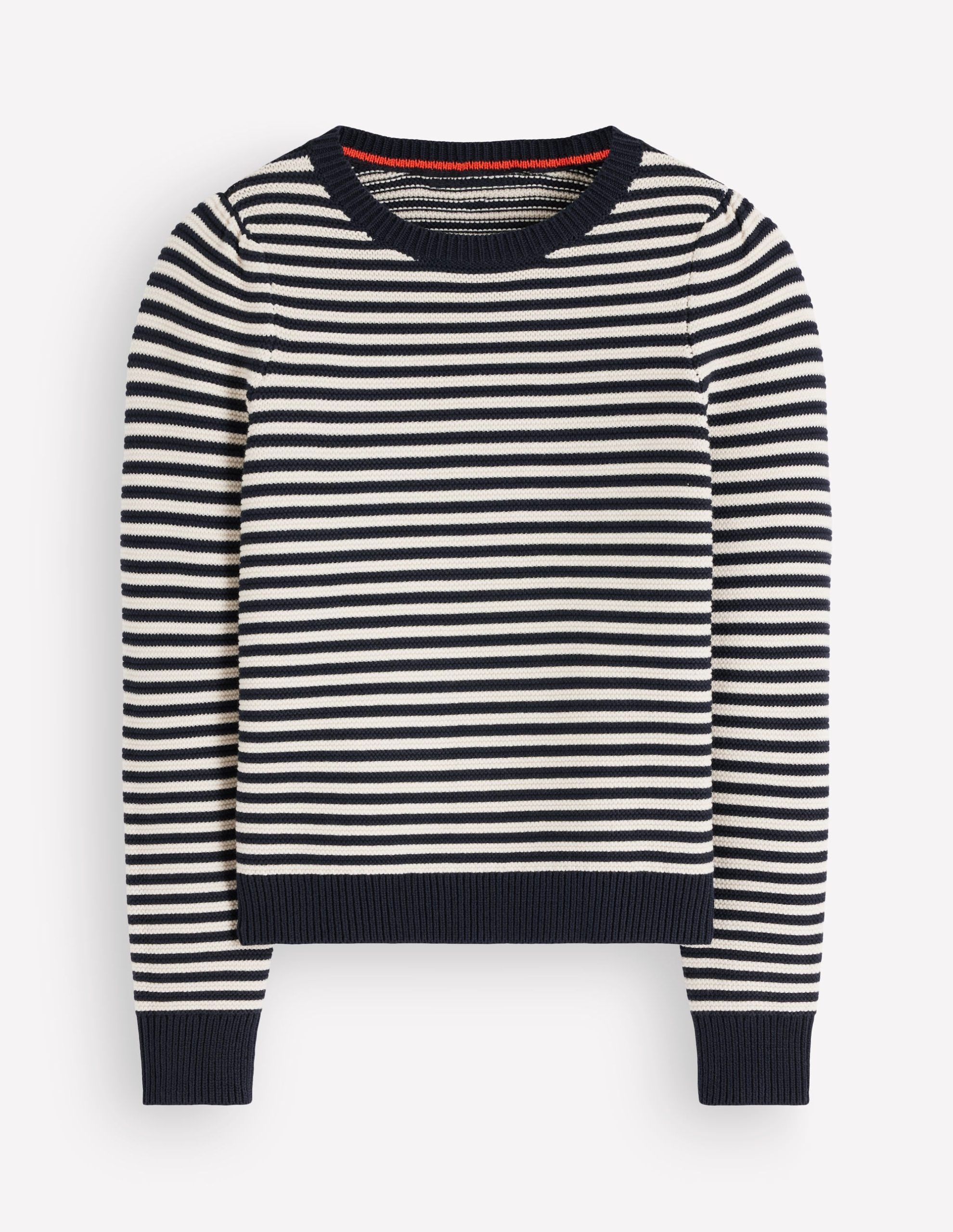 Textured Stitch Jumper-Navy. Ivory - Image 7
