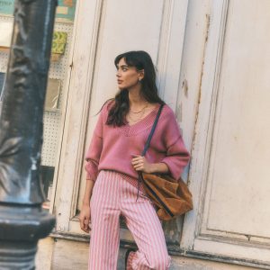 Lucy Cotton V-neck Sweater-Pink Heather
