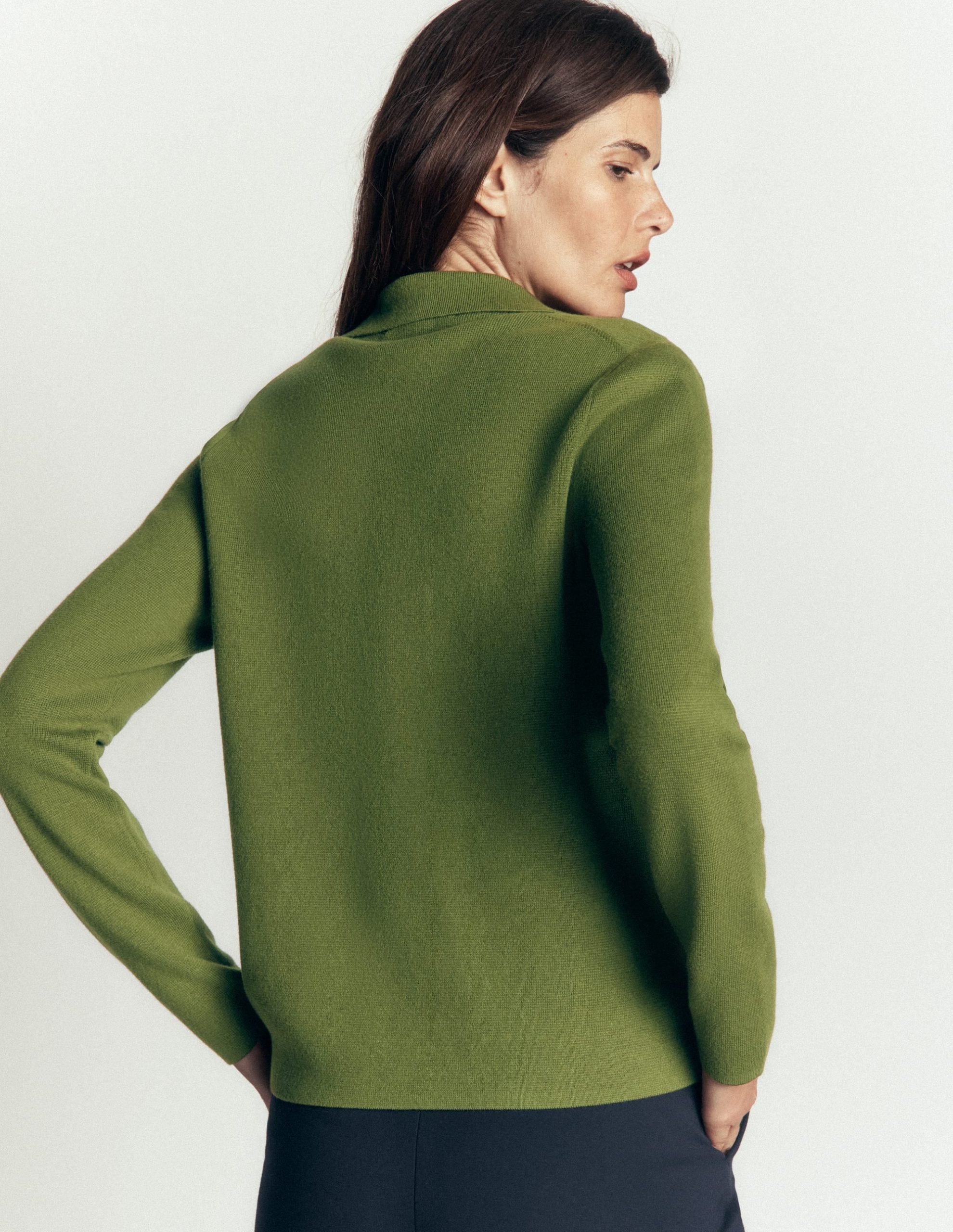 Phoebe Collared Knitted Jacket-Forest Green - Image 2