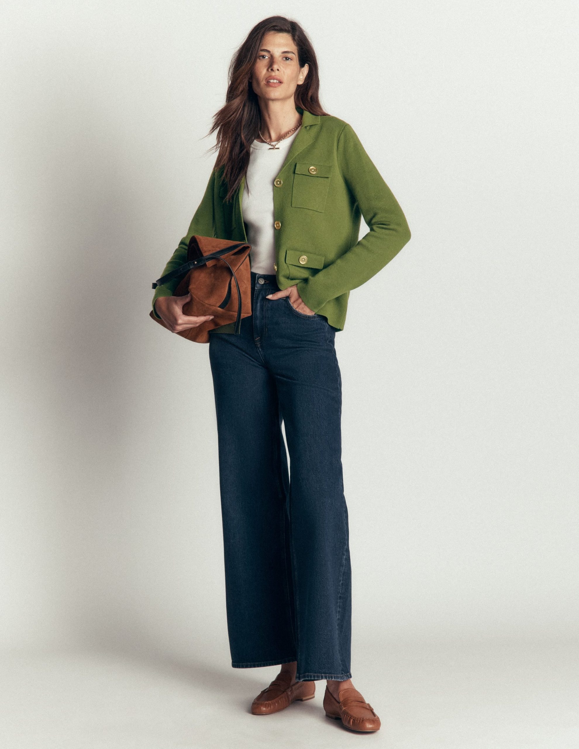 Phoebe Collared Knitted Jacket-Forest Green - Image 3