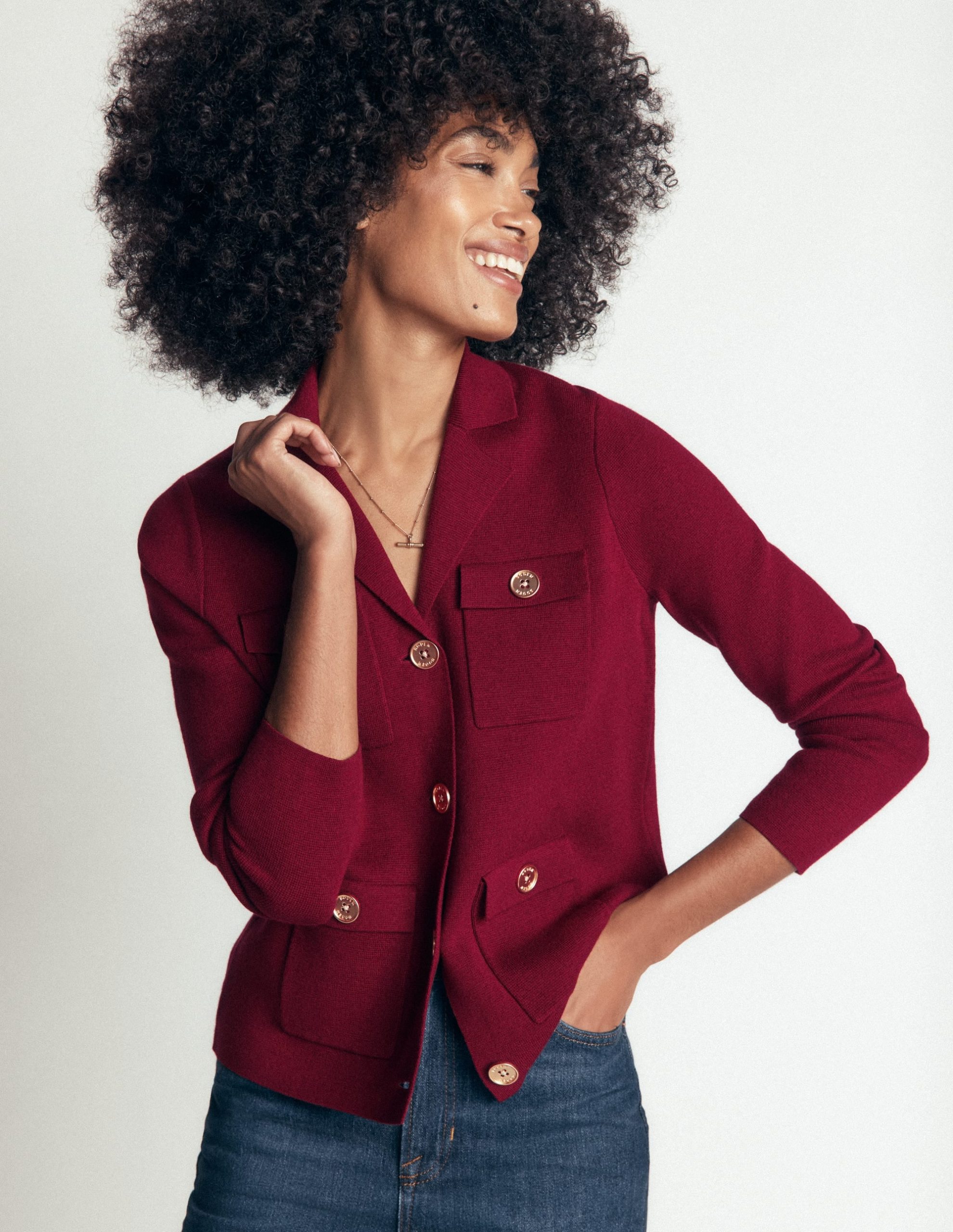 Phoebe Collared Knitted Jacket-Merlot - Image 2