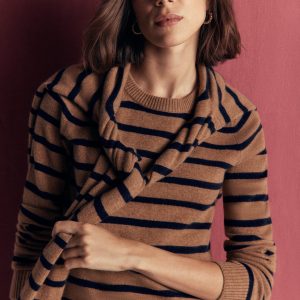 Elsie Cashmere Crew Sweater-Warm Ginger. Stripe