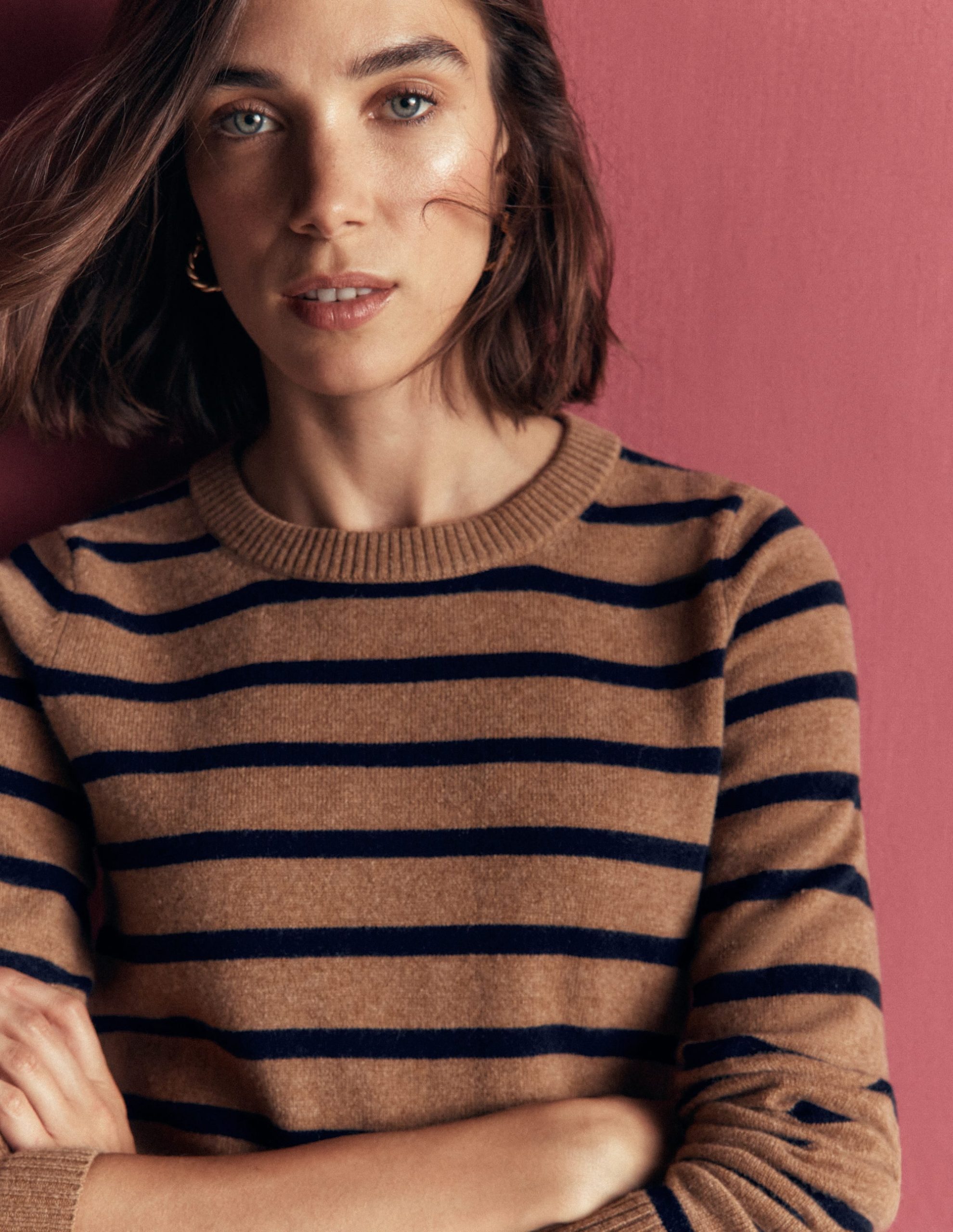 Elsie Cashmere Crew Sweater-Warm Ginger. Stripe - Image 2