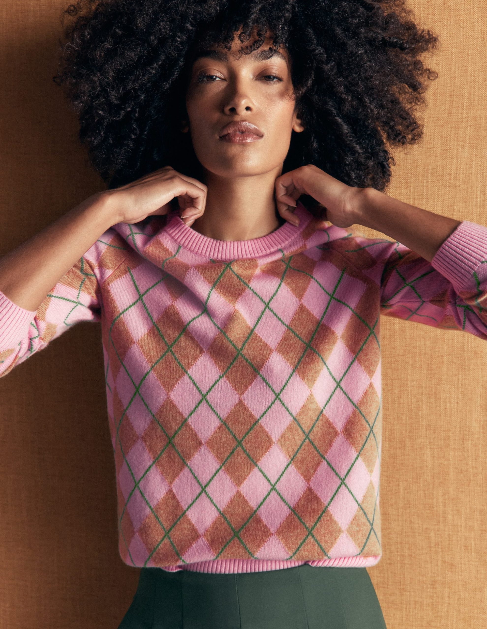 Elsie Cashmere Crew Sweater-Pink Heather. Argyle - Image 2