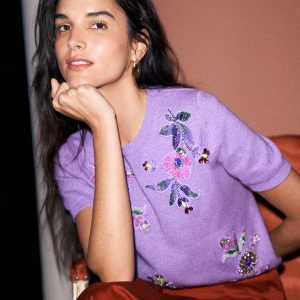 Ria Embellished Knit T-Shirt-Amethyst Purple