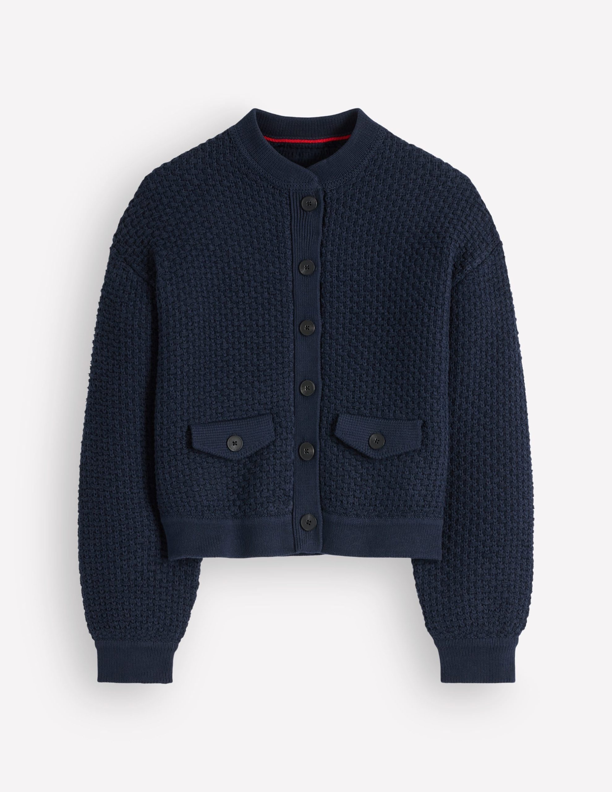Textured Knitted Bomber Jacket-Navy - Image 6
