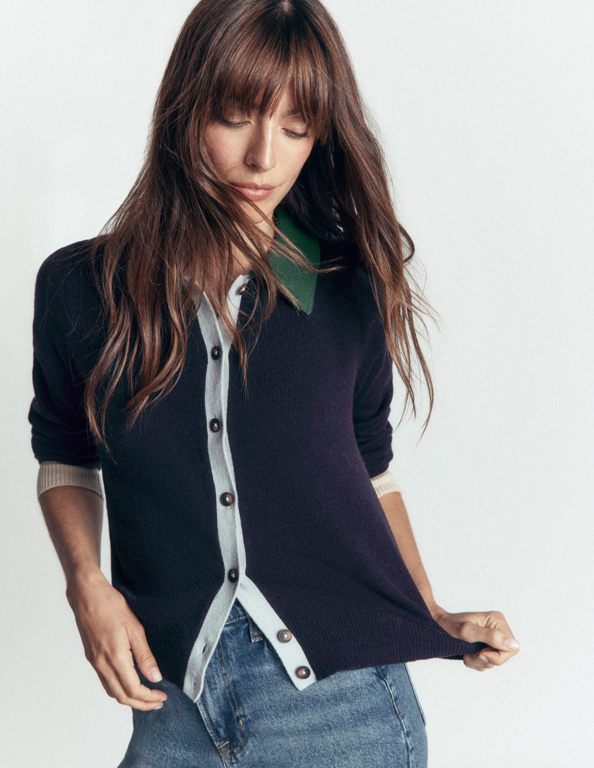 Ariadne Wool Blend Cardigan-Navy Colour Block - Image 4