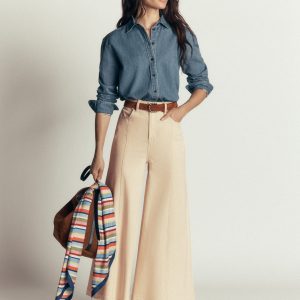 Wide Leg Culotte Jeans-Ecru