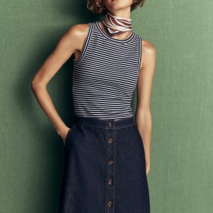 Val Button Denim Midi Skirt-Indigo