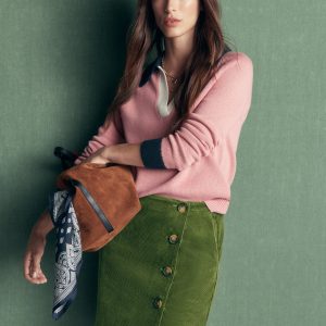 Evelyn Button Cord Wrap Skirt-Forest Green