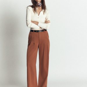 Mayfair Pleat Detail Pants-Burnt Orange