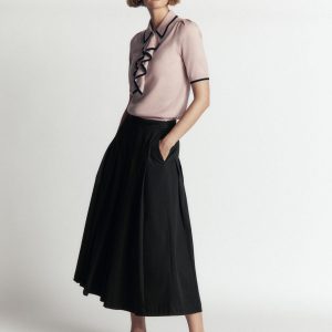 Aya Cotton Sateen Midi Skirt-Black