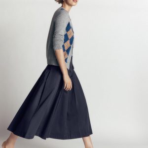Aya Cotton Sateen Midi Skirt-Navy