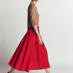 Aya Cotton Sateen Midi Skirt-Crimson Red