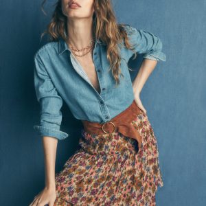 Tiered Ruffle Midi Skirt-Multi. Flecked Garden