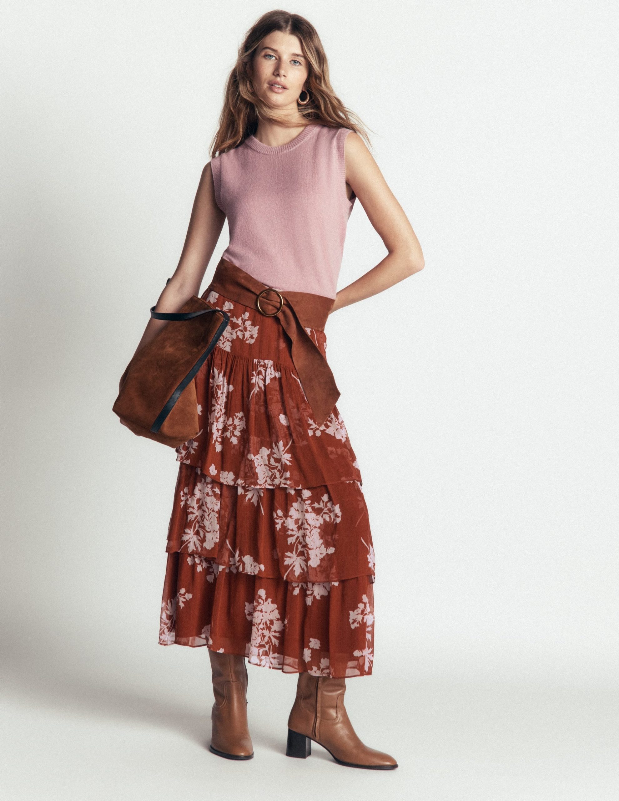 Tiered Ruffle Midi Skirt-Arabian Spice. Flecked Bunch - Image 2