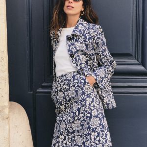 Jacquard A-Line Skirt-FLORAL JACQUARD