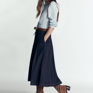 Aya Denim Midi Skirt-Indigo