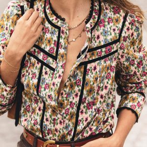 Carmen Trim Detail Top-Multi. Flecked Garden