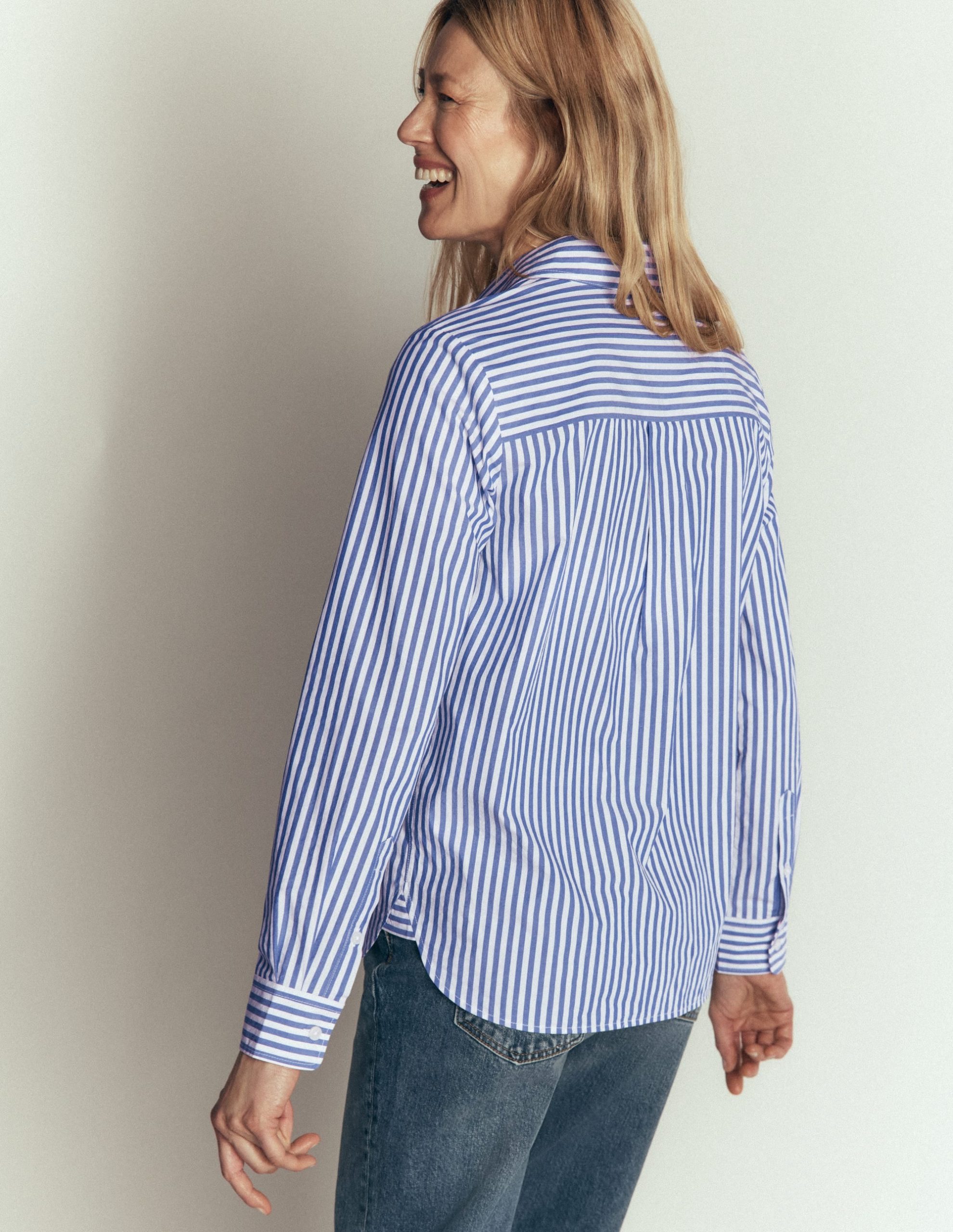 The New Sienna Cotton Shirt-Bright Blue. Ivory Stripe - Image 3