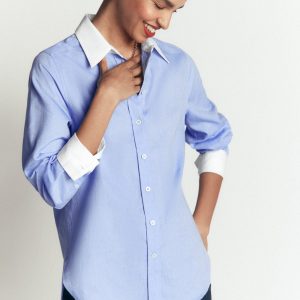 Anna Longline Cotton Shirt-Blue Oxford