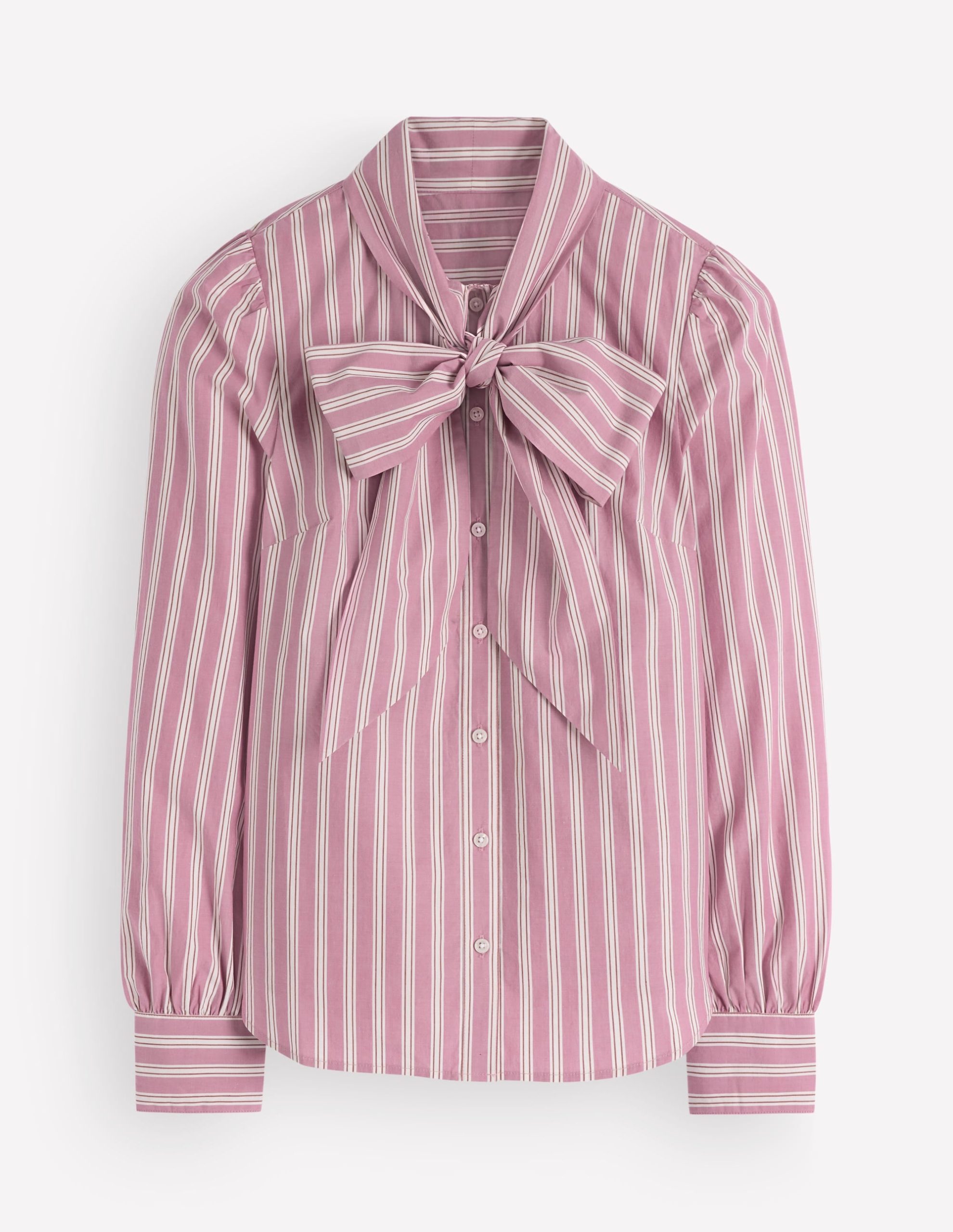 Clara Tie Neck Shirt-Pink. Maroon Tram Stripe - Image 8