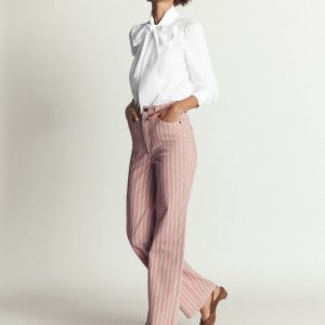 Clara Tie Neck Shirt-White Trim Detail