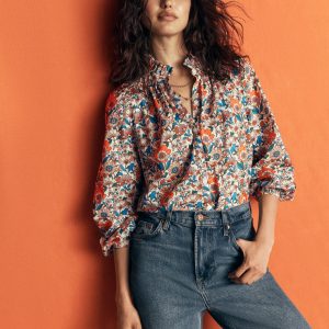 Erica Cotton Frill Top-Ivory. Floral Field