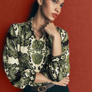 Long Sleeve Printed Shirt-Multi. Blossoming Gardenia