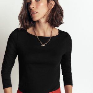 Supersoft Square Neck Top-Black