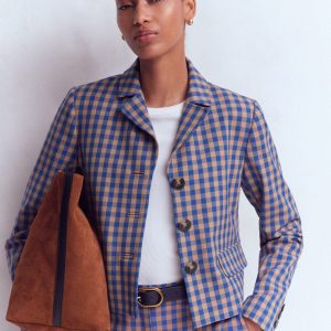 Dartmouth Cotton Blazer-Camel. Blue Gingham