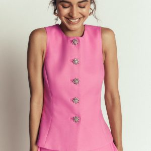 Textured Peplum Waistcoat-Wild Pink
