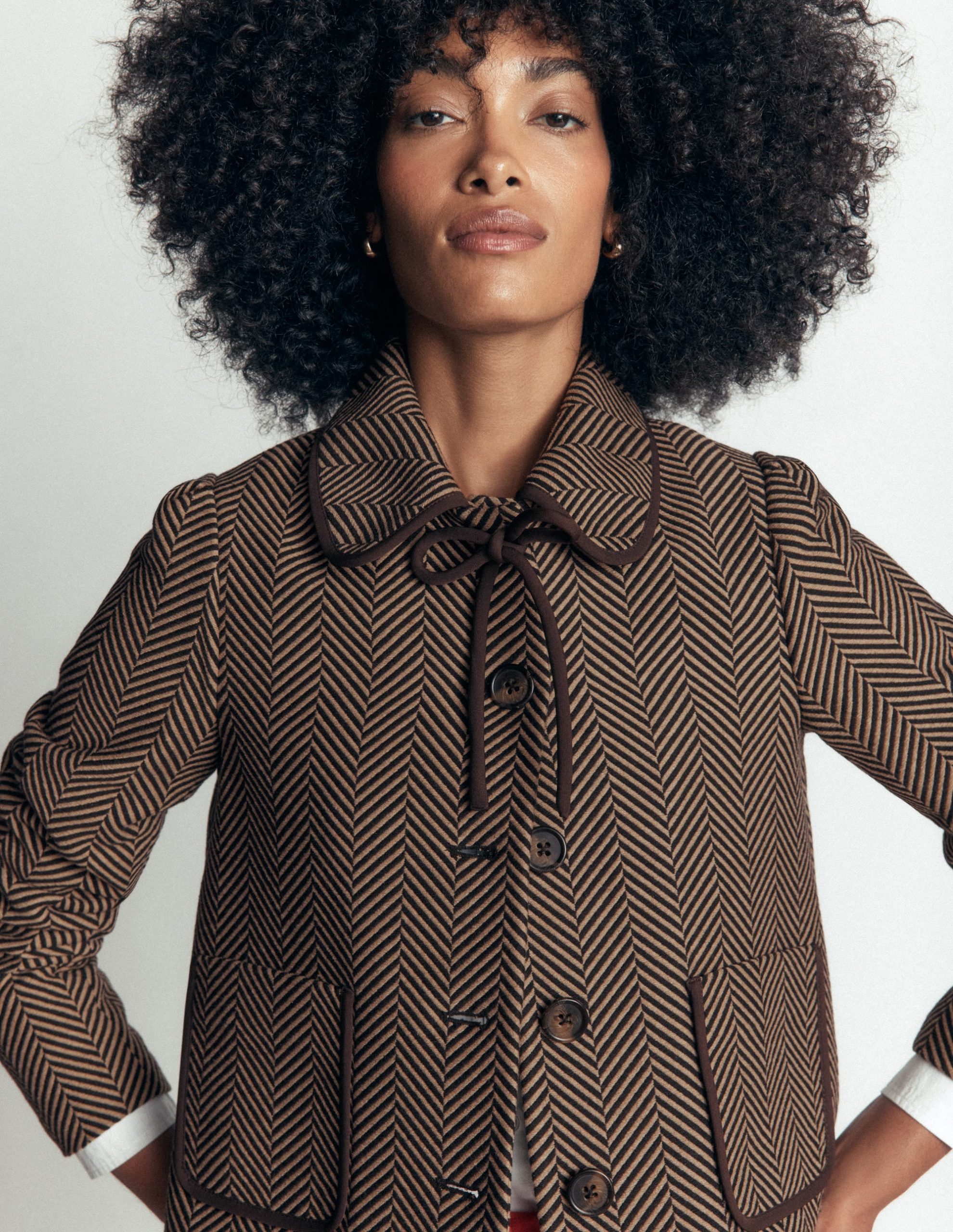 Branscombe Bow Jacket-Brown Herringbone