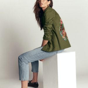 Fife Cotton Chore Jacket-Khaki Embellished