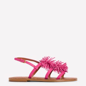 Pom Pom Flat Sandals-Pink