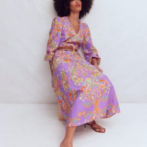 Florence Linen Blend Dress-Multi Enchanting Bouquet