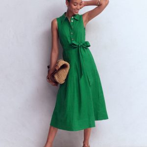 Belinda Linen Shirt Dress-Fresh Green