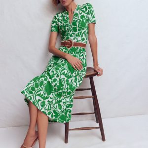 Naomi Jersey Midi Dress-Emerald. Flourishing Meadow