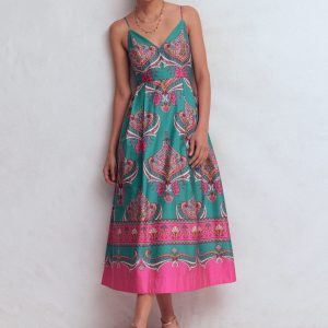 Empire Poplin Occasion Dress-Aurora Blue.  Ornamental Charm