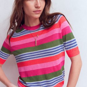 Agnes Linen Button T-Shirt-Multi Stripe
