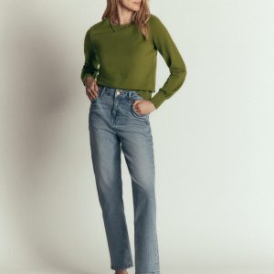Camilla Cotton Crew Sweater-Forest Green
