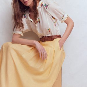 Valentina Linen Skirt-Buttercream