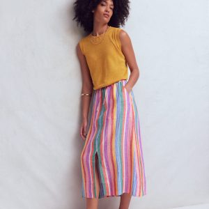 Layla Linen Skirt-Hot Varigated Multistripe