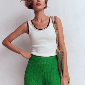 Knitted Pointelle Shorts-Lime Juice Green