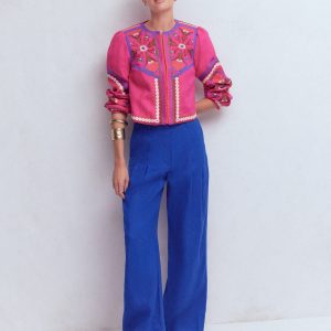 Mayfair Linen Pants-Bright Blue