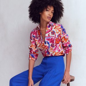 Sienna Linen Shirt-Pink Punch. Flourishing Meadow