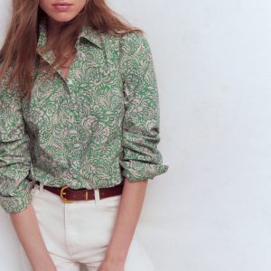 Cara Cotton Shirt-Aloe Green. Elaborate Gardenia