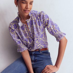 Heather Smocked Sleeve Top-Han Purple. Flowerbed Bloom