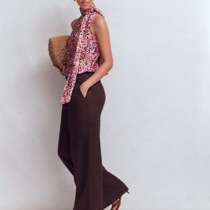 Satin Halterneck Top-Multi. Leopard Flow