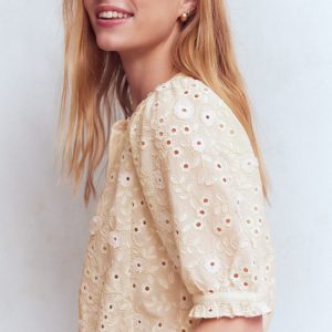 Camille Embroidered Cotton Top-Ivory Broderie